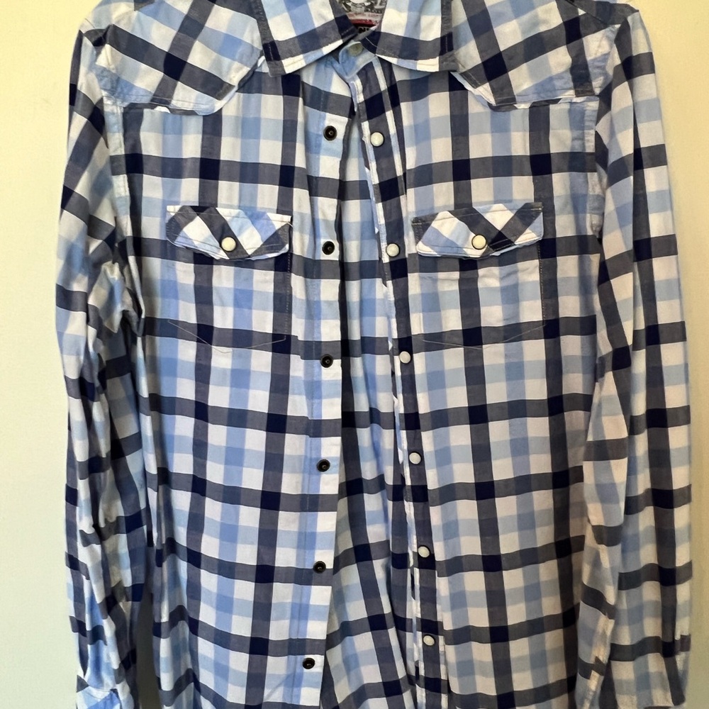 Jachs Blue and White Checkered Men's Shirt